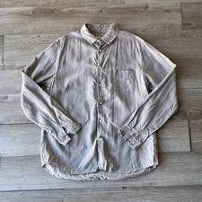 Nest Robe Confect Tan/Grey Button Up Linen Button Down Shirt Sz 4 Mens Large