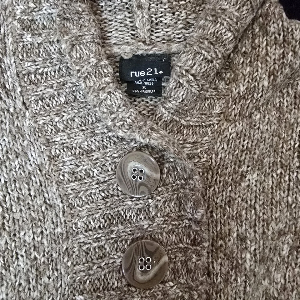 Suéter Rue21 Con Capucha Calce Pequeño XS Marrón Claro Y2k Mujer Años 2000 Vintage Escote en V Foto 2 de 4