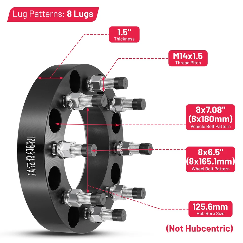 4PCS 1.5'' 8x180 to 8x6.5 Wheel Adapters for GMC Sierra Chevy Silverado 2500 HD - Image 2 of 4