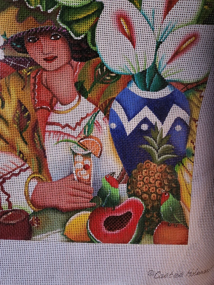 Linda Carter Holman~Woman & Calla Lilies~Garden Scene~Folk Art Needlepoint~Large - Image 2 of 4