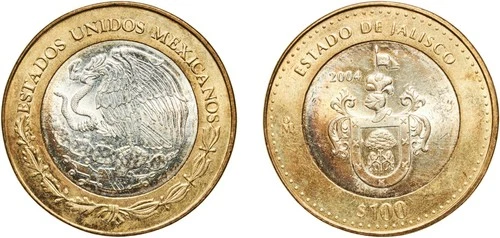 Mexico United Mexican States 2004 Mo 100 Pesos (Jalisco) Bimetallic: silver