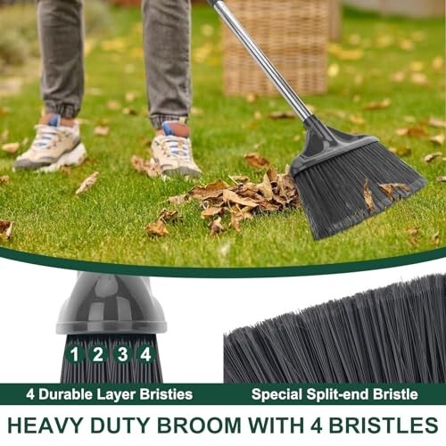 Heavy Duty Broom Outdoor Indoor Commercial Broom with 50 inches Long Handle
