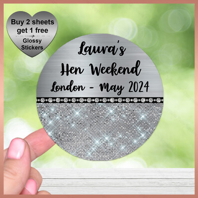 Personalised Silver Glitzy Hen Night Stickers - Birthday Party labels ...