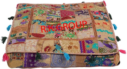 35" Square Patchwork Large Indian Floor Cushion Decorative Ethnic Pillow Cover - Picture 5 of 53