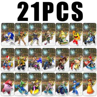 21pcs Mario Kart 8/Mario Kart World Amiibos Cards NFC Tag Cards for Switch 1 2