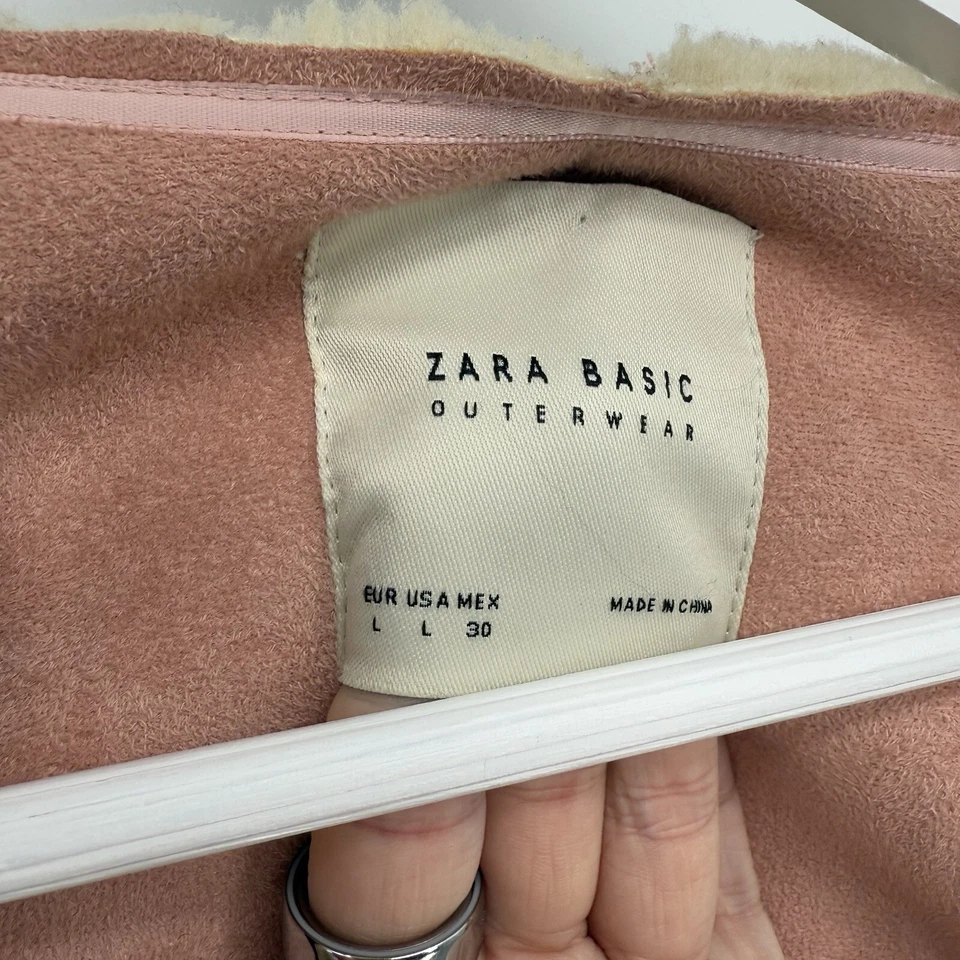 Abrigo Chaqueta Sherpa Zara Tostado Imitación Gamuza Peluche Talla Grande Rosa Foto 2 de 4
