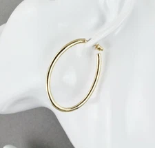 Gold oval hoop earrings 2" long lightweight post stud dangle hoops 