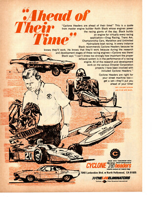 1971 KEITH BLACK ~ ORIGINAL CYCLONE HEADER AD