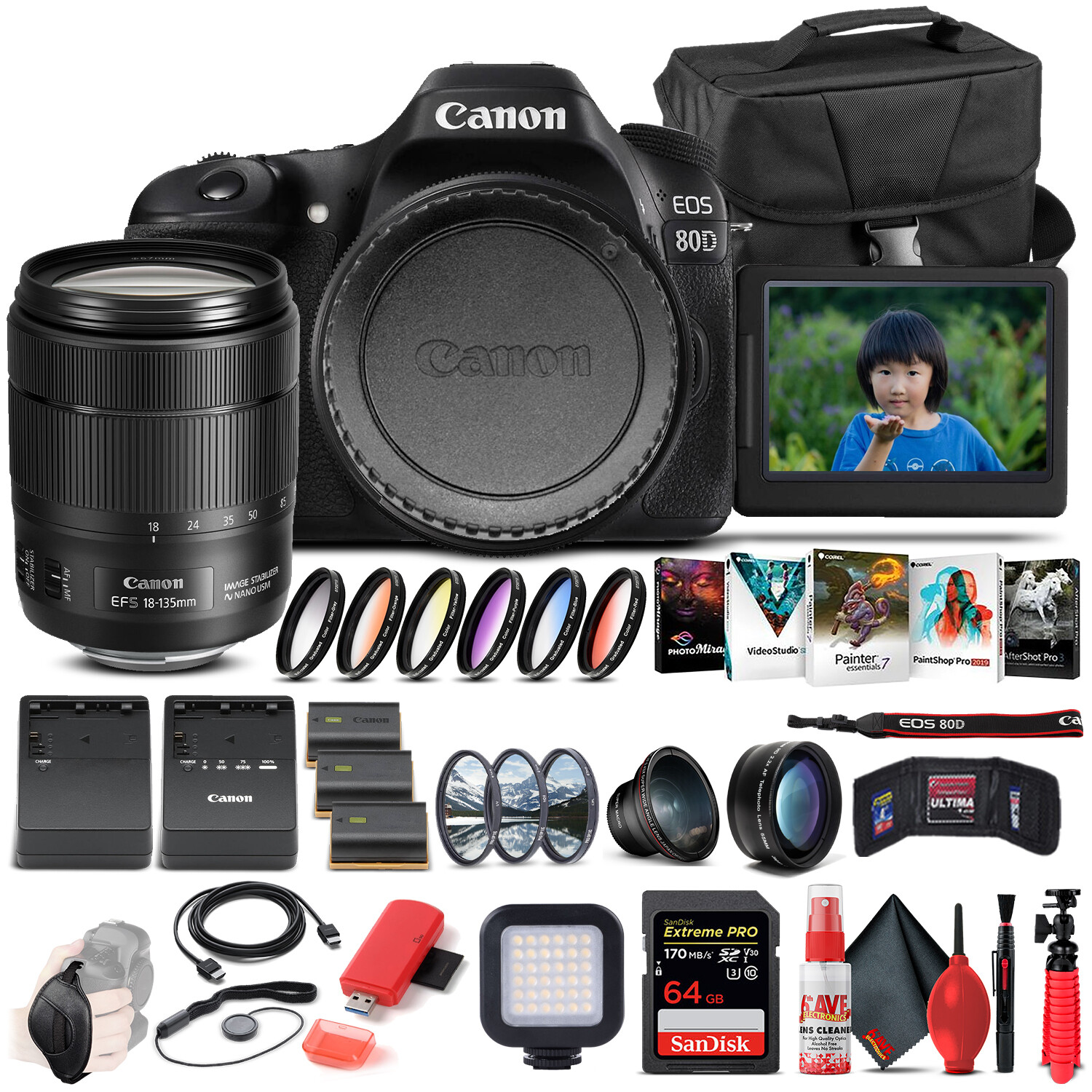 Цифровая зеркальная фотокамера Canon EOS 80D с объективом 18-135 мм 1263C006 - Расширенный комплект