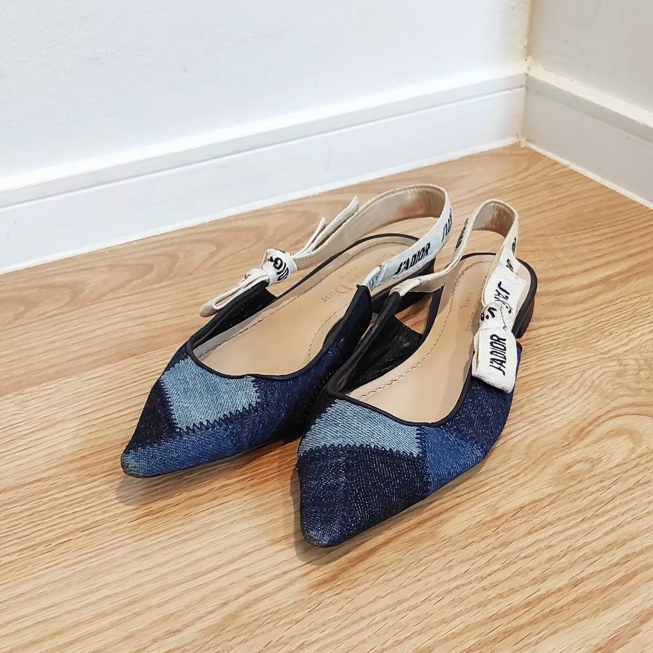Christian Dior J'adior Slingback Flat Denim   Jeans Chaussures Femme Taille : 36EU 6US