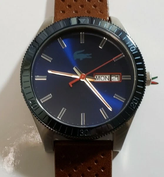 Lacoste Legacy Watch With 42mn New Blue Face Brown Leather Band