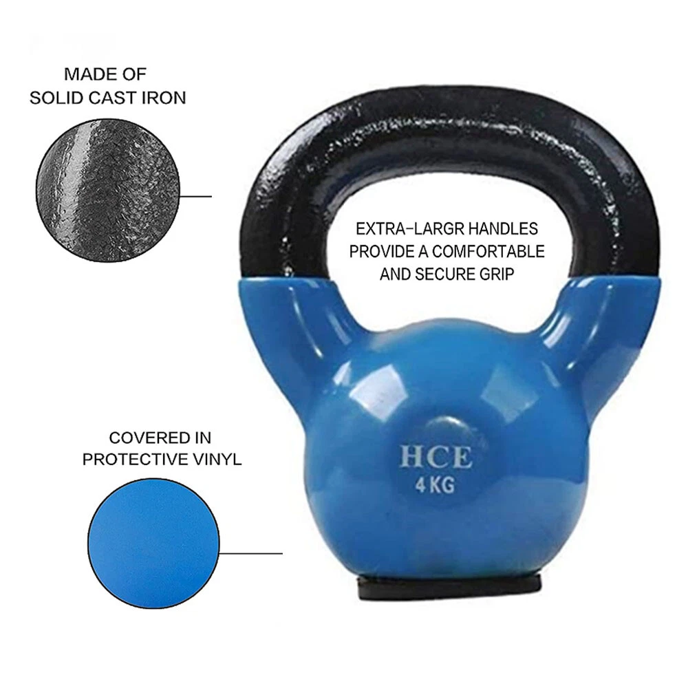 4kg-24kg  Solid Cast Iron Vinyl Coated Kettlebells Crossfit Strength Kettlebell