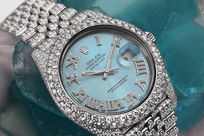 Rolex Mens Datejust 41mm Stainless Steel Ice Blue Roman Diamond Dial Jubilee