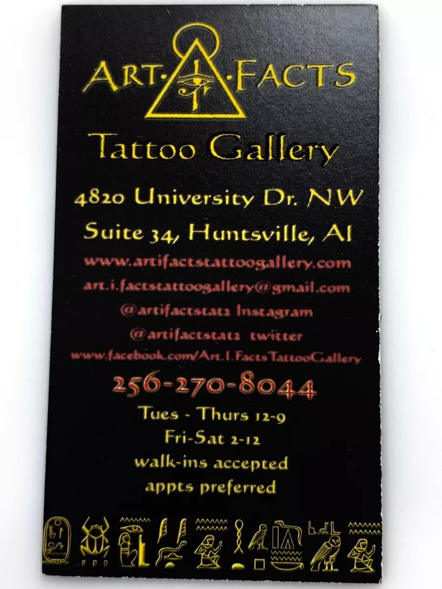 1b) Tattoo Parlor Business Card Facts Huntsville Alabama AL