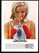 1967 Pepsi Cola young woman with bottle in ice photo vintage print ad
