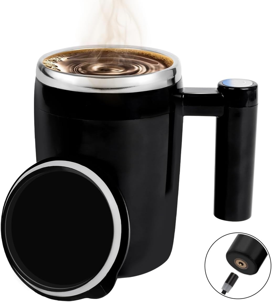 Self Stirring Mug,Rechargeable Auto Magnetic Stirring Coffee Cup,Black Stainless