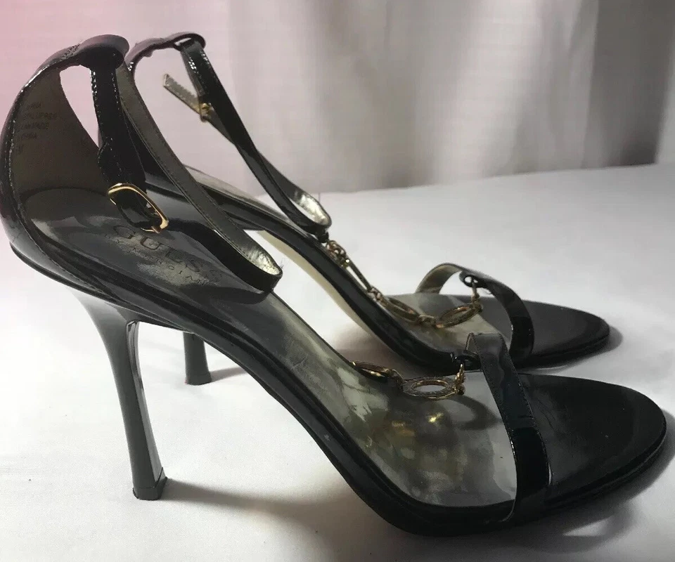 WOMENS GUESS BY MARCIANO ANKEL STRAP SANDALS BLACK HIGH HEEL SIZE 7 1/2 EUC - Image 2 of 4