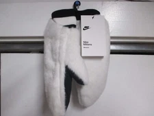 NIKE WOMENS WARM FLEECE LINED MITTENS (XS/SM) NWT WHITE WITH BLACK LOGO WARM!!