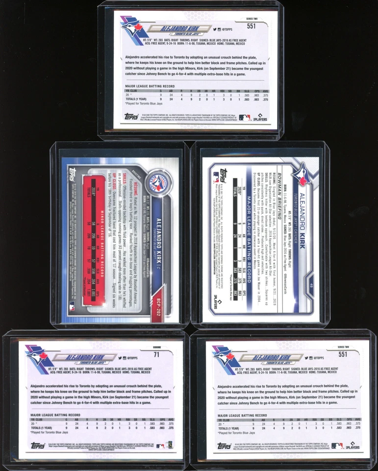 Topps ALEJANDRO KIRK rc and 2019 1st --- FIVE ROOKIE CARDS - Image 2 of 2