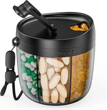 Portable Pill Dispenser with 7 Compartments and 20 Sticky Labels for Organizatio