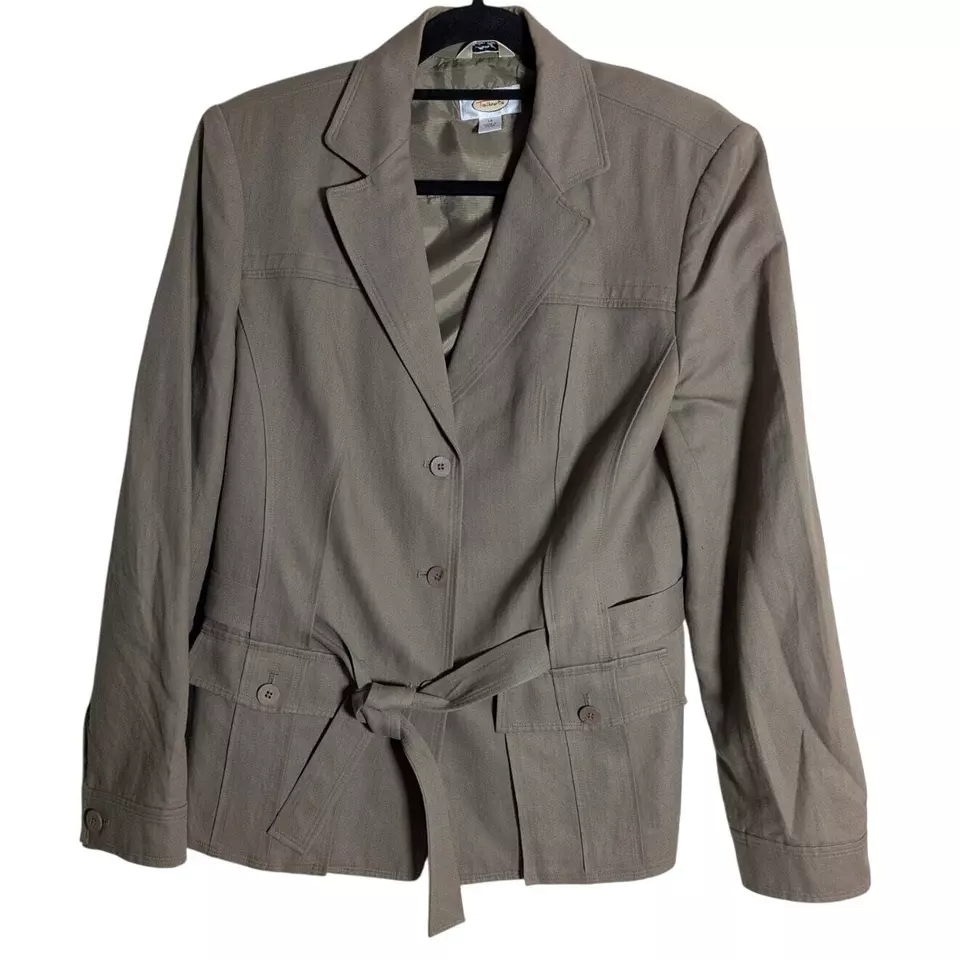 Talbots Linen Viscose Blend Pant Suit Women's 14 Beige Wide Leg Career Business - Image 2 of 4