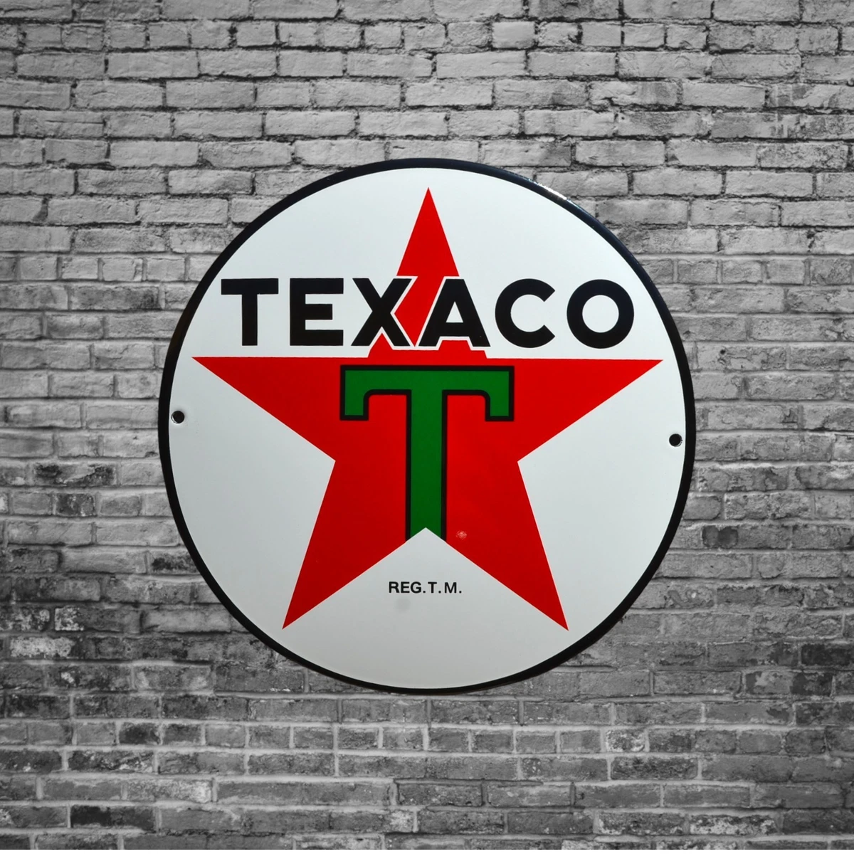 Plaque émaillée Publicitaire TEXACO – Vintage Métal Diamètre 30 Cm, Neuve