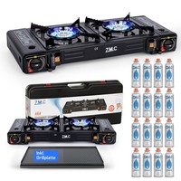 2 Flammig Campingkocher Outdoor Camping Gas Kocher Grillplatte +16X Gaskartusche