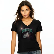 Philadelphia Eagles Rhinestone Relaxed fit Womens Sizing VNeck T-shirt S - 4X