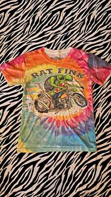 Vintage Ed Roth Rat Fink Motorcycle Tie-Dye  T-Shirt Short Sleeve Mens Size S