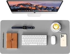 WAYBER Leather Desk Pad Protector, Waterproof 23.6“ x 13.7", Gray/Silver 