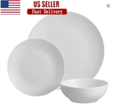 12-Piece White Stoneware Dinnerware Set 4 Dishwasher Microwave Safe Elegant