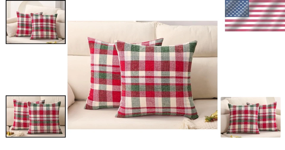 Pacote com 2 capas de travesseiro decorativas xadrez de Natal almofada tartan escocesa - Imagem 2 de 4