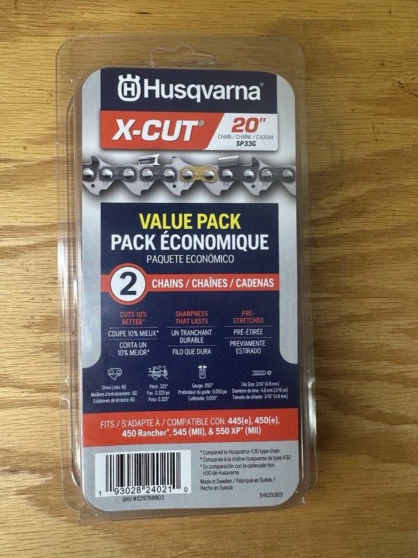 New Husqvarna 2 Pack X-Cut 20 Inch Chainsaw Chain SP33G NEW (#H2)
