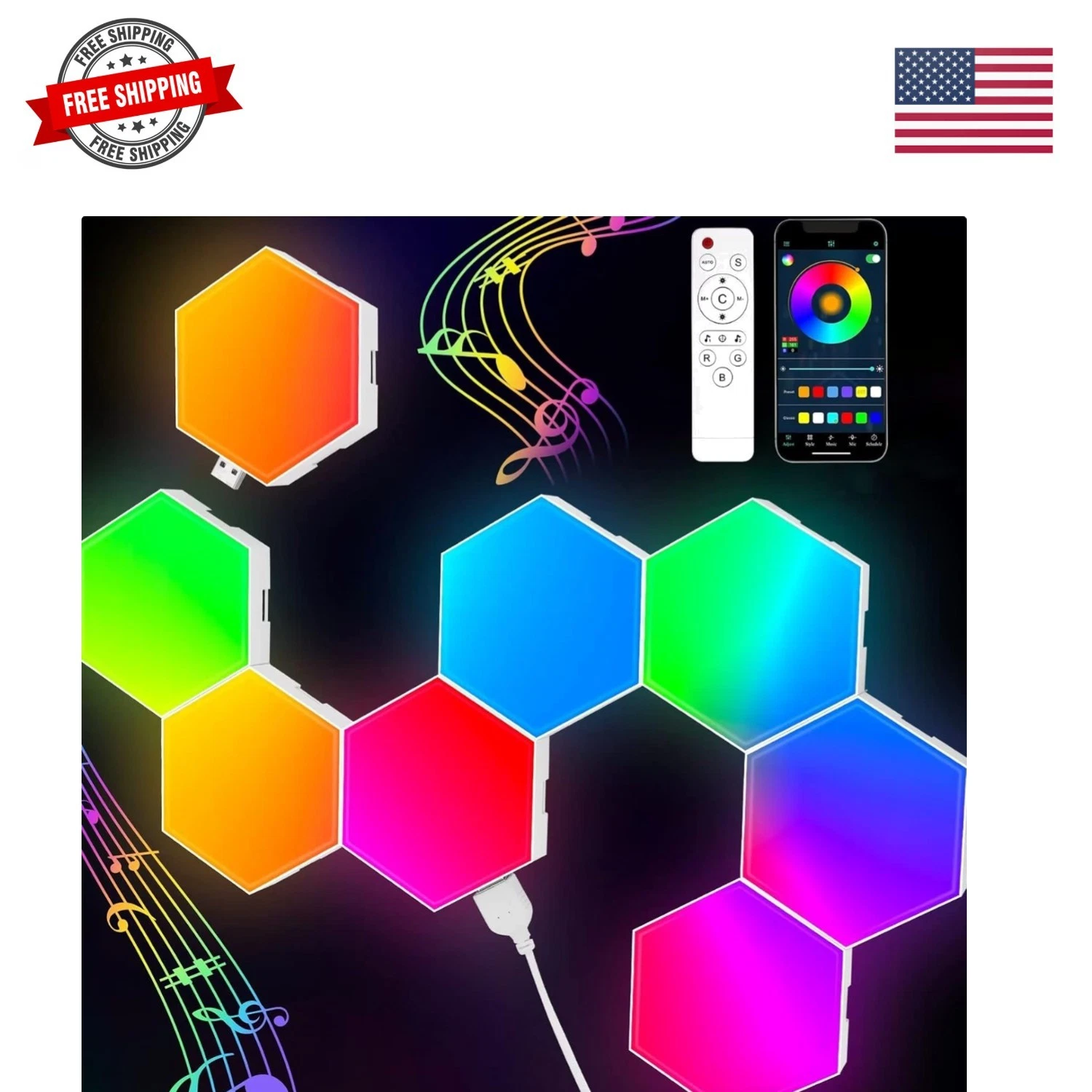 8 Pack Hexagon Lights LED Wall Panels, RGB Color Gaming Light Decoration with...