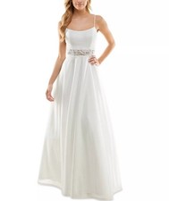 City Studios Juniors' Lace-Inset Formal Gown White Iridescent 15