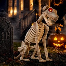 Halloween Animatronic Skeleton Dog Decoration 15 Inch, Sound Touch Activated H
