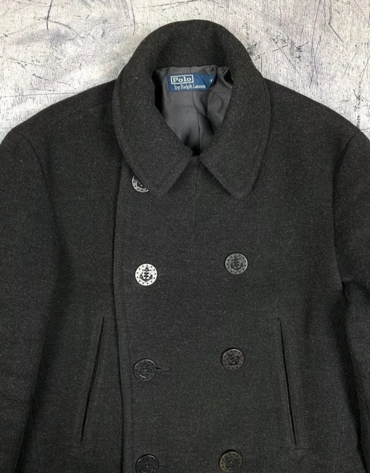 Chaqueta gabardina vintage Polo Ralph Lauren para hombre lana de lujo negra clásica rara Foto 3 de 4