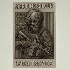 FRACTIONAL SILVER 1/10th oz .999 Fine Silver Round, TACTICAL SKELETON
