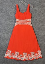 Ted Baker London Square Neck Embroidery Detail Dress Size 6 Red Sleeveless