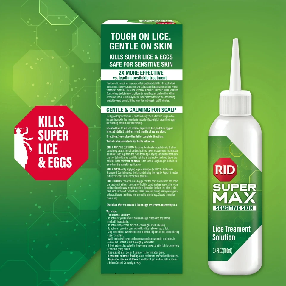 RID Super Max Sensible + Kit de eliminación de piojos y huevos súper tratamiento con peine 3,4 oz Foto 3 de 4