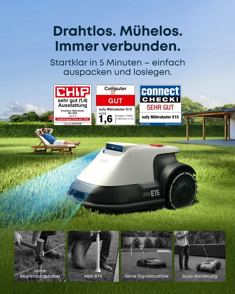 Eufy E15 Mähroboter ohne Begrenzungskabel Garten Smart Navigation App-Steuerung - Bild 2 von 4