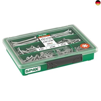 SPAX Sortiment klein, Schrauben-Set mit 7 Abmessungen, 245 Stück, Senkkopf,