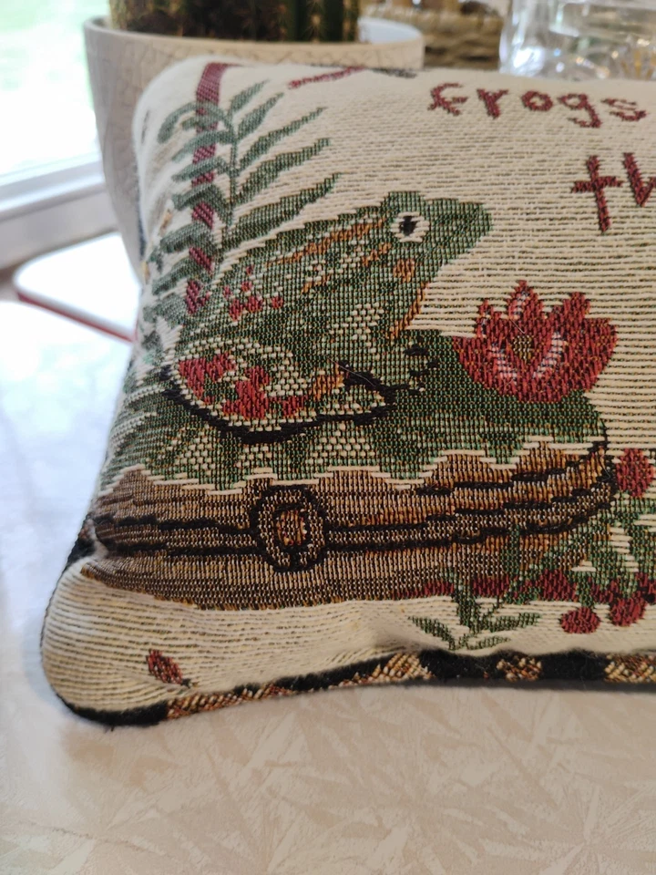 S.A Maxwell Frogs Are Lucky They Eat What Bugs Them. Tapestry 12”x 7.5” Pillow - Image 2 of 4