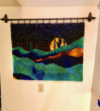 Handmade Latch Hooked Rug Wall Hanging Abstract Landscape Multicolor