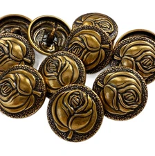10PC Antiqued Bronze Rose Floral Metal Buttons Crafts Shank Buttons 23mm