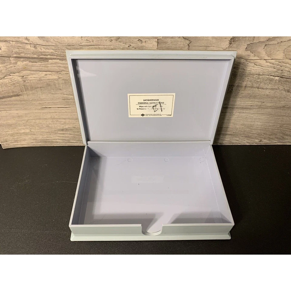 VTG Otagiri Laquer Stationery Box Blue with Gold and Nautilus Shell Shoreline - Image 4 of 4