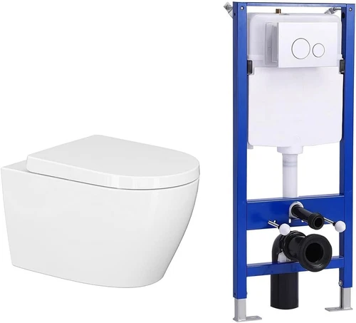 In-Wall Toilet Combo Set –Wall-Hung Toilet Bowl Durable Tank System,Push Buttons