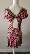 Pink Floral Open Back Mini Dress Small Timing Sundress Short Fit & Flare