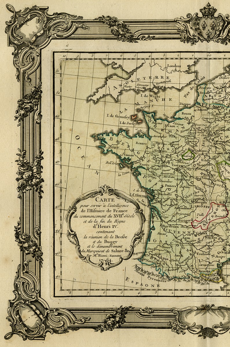フランスアンティーク　MAP Antique Map of France, 18th Century, Fine Art Reproduction