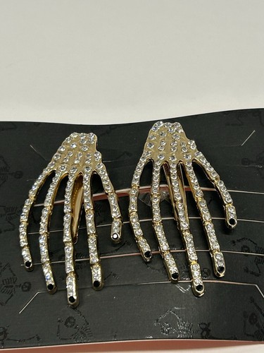 Piper K Sparkle Rhinestone Skeleton Hands Halloween Hair Clips NEW! - Picture 5 of 5